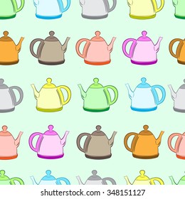 Seamless texture with color identical teapots in a row