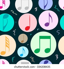 Seamless texture with color music notes in circles
