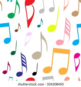Seamless texture with color music notes on the white
