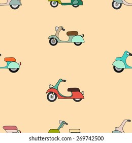 Seamless texture with color scooters. Vector illustration