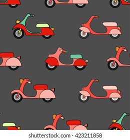 Seamless texture with color scooters. Vector illustration