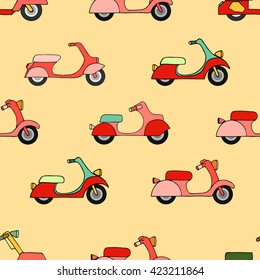 Seamless texture with color scooters. Vector illustration