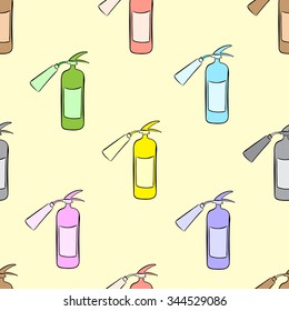 Seamless texture with color sketches of fire extinguishers
