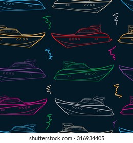 Seamless texture with color yachts and a scribble