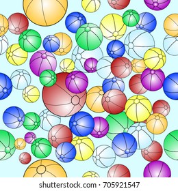 Seamless texture. Colored balls on a blue background