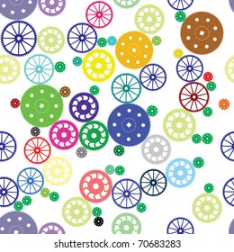 Seamless texture of colored gears of different sizes