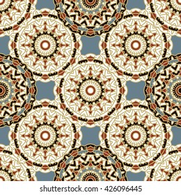 Seamless texture with colored mandalas.
