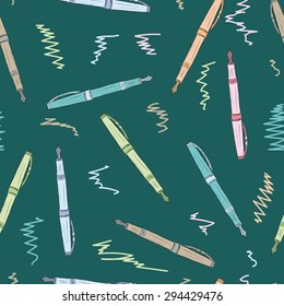 Seamless texture with colored pens on dark background