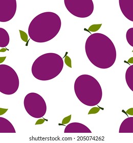 seamless texture of colored silhouettes of plums on a white background