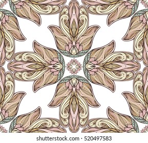 Seamless texture with colored tribal Hamsa with boho pattern. Vector element for wraps, wallpaper, fabric and your creativity. Element for spa, yoga studio, beauty center