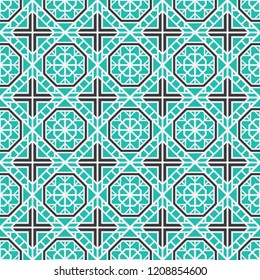 Seamless texture with colorful arabic geometric ornament. Vector mosaic pattern with alternating decorative elements