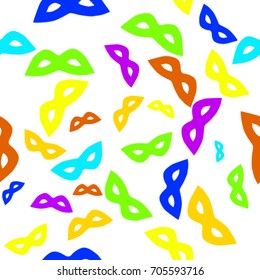 Seamless texture. Colorful carnival masks on a white background