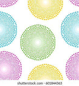 Seamless texture with colorful dotted rounds. Vector art

