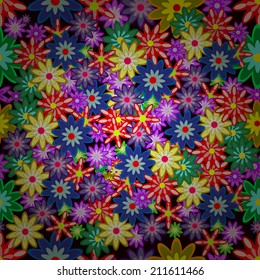 Seamless texture with colorful flowers. Vector illustration.
