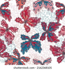 seamless texture with colorful flying butterflies. watercolor painting.  Colorful, vibrant illustration on white background. 