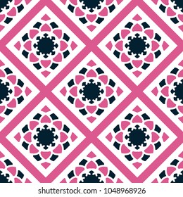 Seamless texture with colorful oriental geometric ornament. Vector mosaic pattern with rhombus elements and stripes