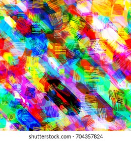 Seamless texture. Colorful pattern from geometric elements and strokes. Abstract vector background for web page, banners, fabric, home decor, wrapping 