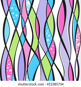 Seamless texture - colorful waves and lines. Vector.