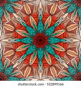 Seamless texture with coloring mandala with abstract pattern. Vector element for your creativity. Element for stained glass, wallpaper, wrapping and textile
