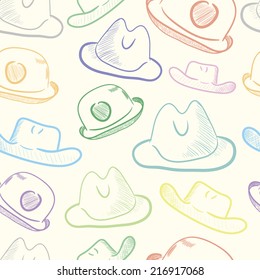 Seamless texture with colourful hats on a light background