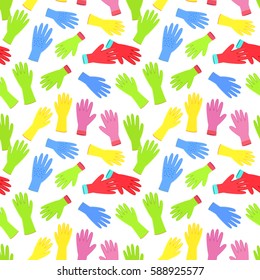 seamless texture with colourful set of gardening gloves on white background