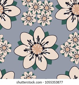 Seamless texture. The combination of large and small flowers. Flat. Primitive. Fashionable pattern.