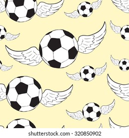 Seamless texture with conceptual winged soccer balls