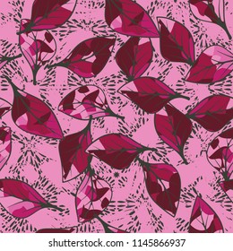 A seamless texture consisting of chaotically arranged multi-colored leaves.
The leaves are on the background of splashes and smears.