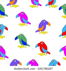 Seamless texture consisting of funny cartoon birds of different colors.