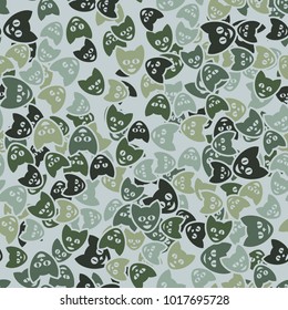 Seamless texture consisting of multi-colored cat-like smiley faces.