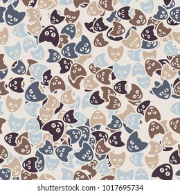 Seamless texture consisting of multi-colored cat-like smiley faces.