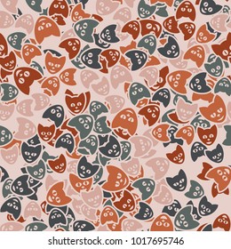 Seamless texture consisting of multi-colored cat-like smiley faces.