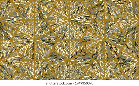 Seamless texture. Consisting of multi-colored snowflakes pattern. Colorful motley chaos. Shapes with six-sided symmetry.