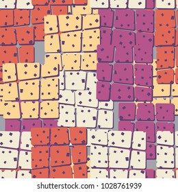 Seamless texture consisting of obliquely divided rounded colored squares. The most fashionable grunge drawing.