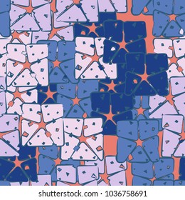 A seamless texture consisting of stripped multicolored squares. Checkered camouflage for city dandies.
