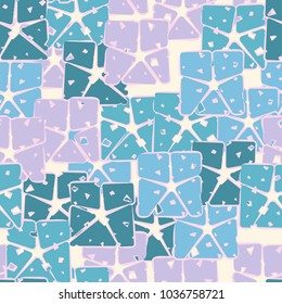 A seamless texture consisting of stripped multicolored squares. Checkered camouflage for city dandies.