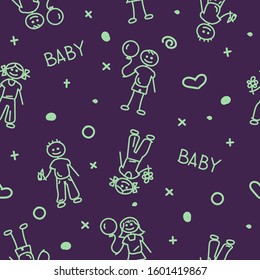 Seamless texture of the content of hand-drawn children, crosses, circles and letters