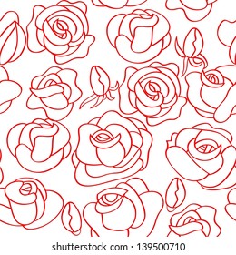 seamless texture contours of roses on a white background