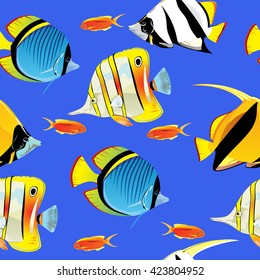 The seamless texture with Coral fish.The  Background with beautiful ocean fish.
