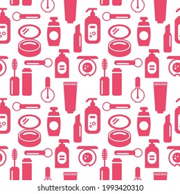 Seamless texture from cosmetics icons, beauty pattern, abstract background, wallpaper