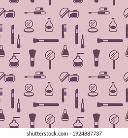 Seamless texture from cosmetics icons, pattern, abstract background, wallpaper