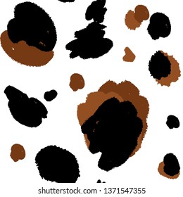 Seamless texture of cow leather. Black and white skin. Black spots on a white background. Vector EPS10.