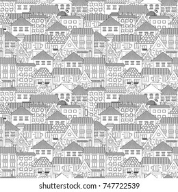 seamless texture with cozy houses for coloring book