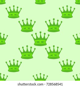Seamless texture. Crowns on a green background