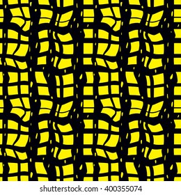 Seamless texture crumpled yellow-black checkered fabric with drops of rain or snow