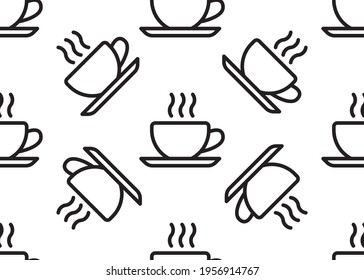 Seamless texture. Cup of coffee in a linear style. For print, fabric design.