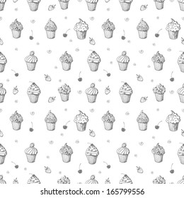 Seamless texture with cupcakes. Can be used for wallpaper, pattern fills, textile, web page background, surface textures. Vector illustration. 