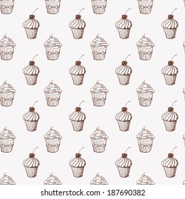 Seamless texture with cupcakes. Can be used for wallpaper, pattern fills, textile, web page background, surface textures. Vector illustration. 