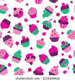 Seamless texture with a cupcakes and muffins on a white background