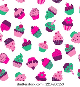 Seamless texture with a cupcakes on a white background
